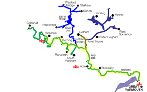 Maps of northern and southern Broads rivers